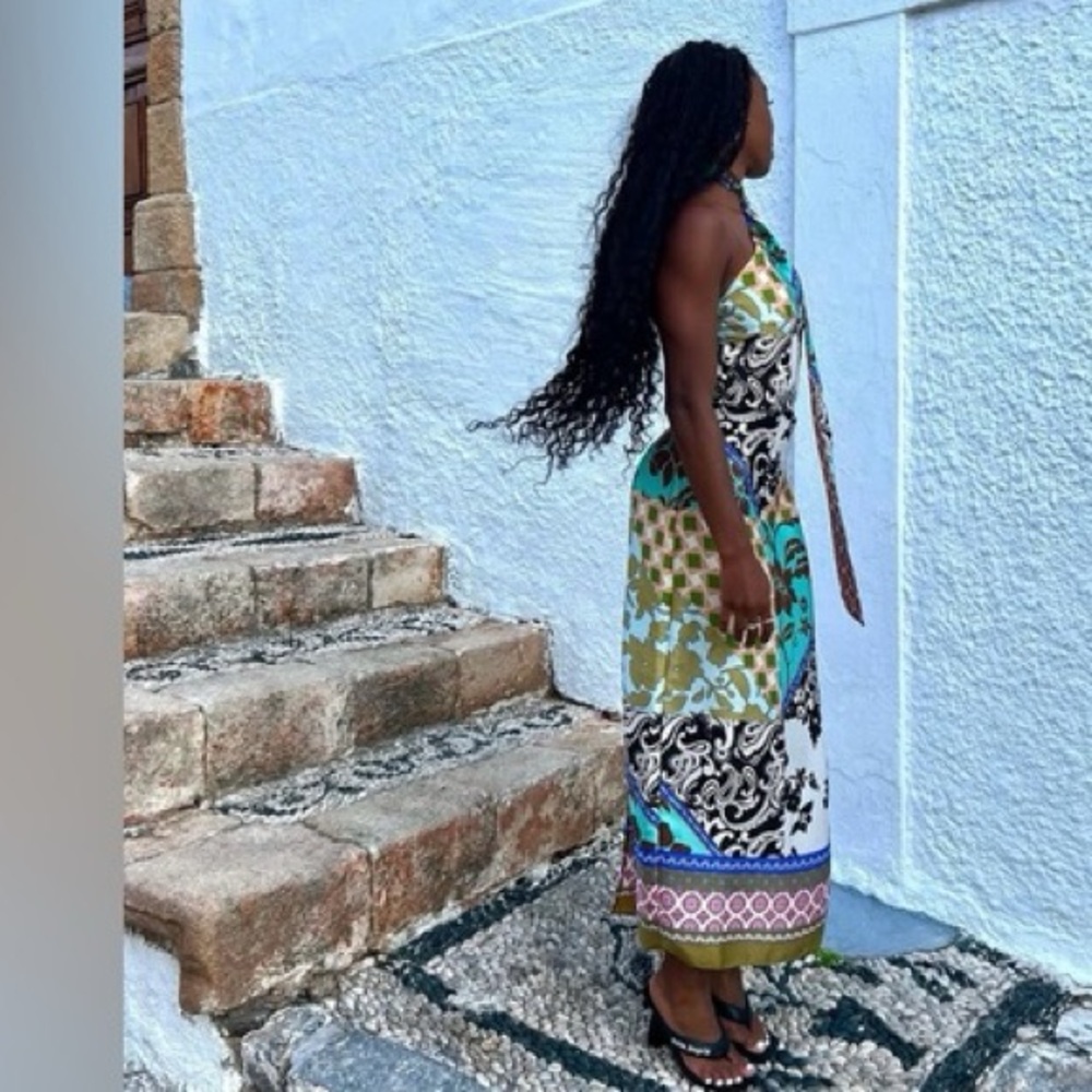 Zara dress maxi Multicolor Halter printed satin effect - Picture 6 of 10